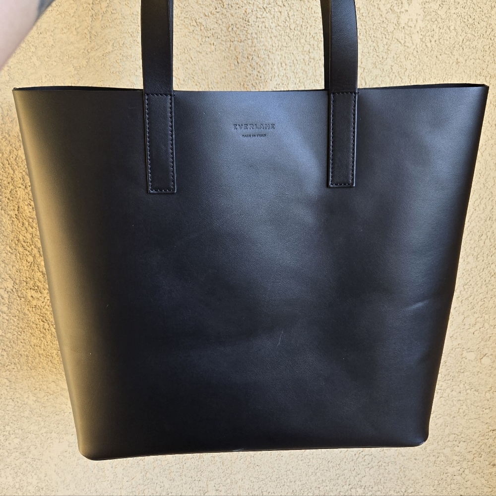 Everlane The Day Square Market Tote Bag Purse Black Leather
